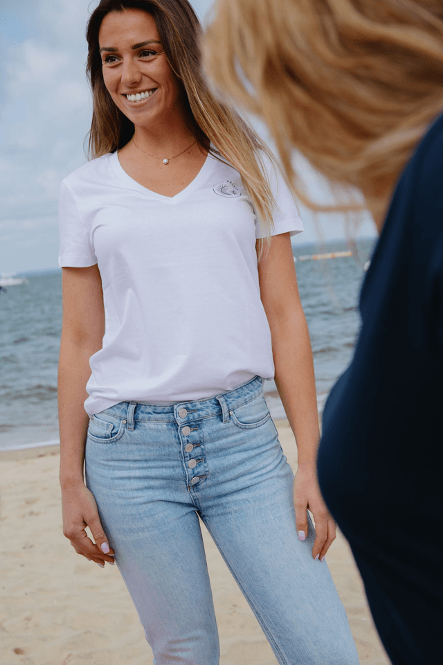 SIMPLE - T-SHIRT COL V BLANC