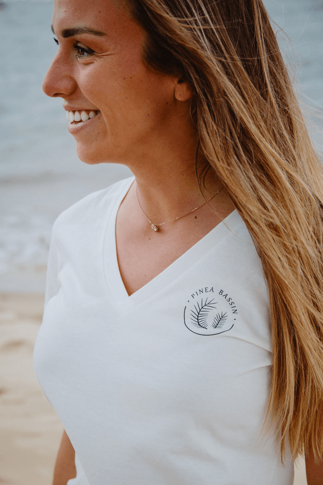SIMPLE - T-SHIRT COL V BLANC