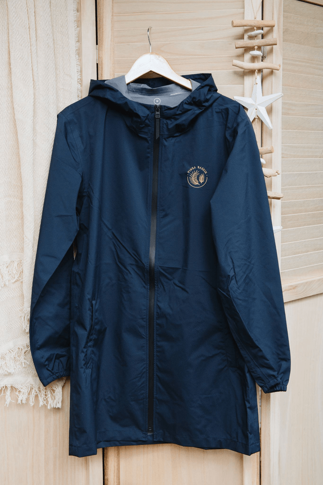 VESTE IMPERMÉABLE BLEU MARINE - BRODERIE BEIGE